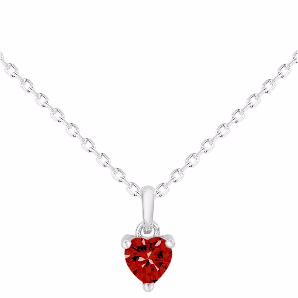 Collier Argent Coeur Oxyde Rouge