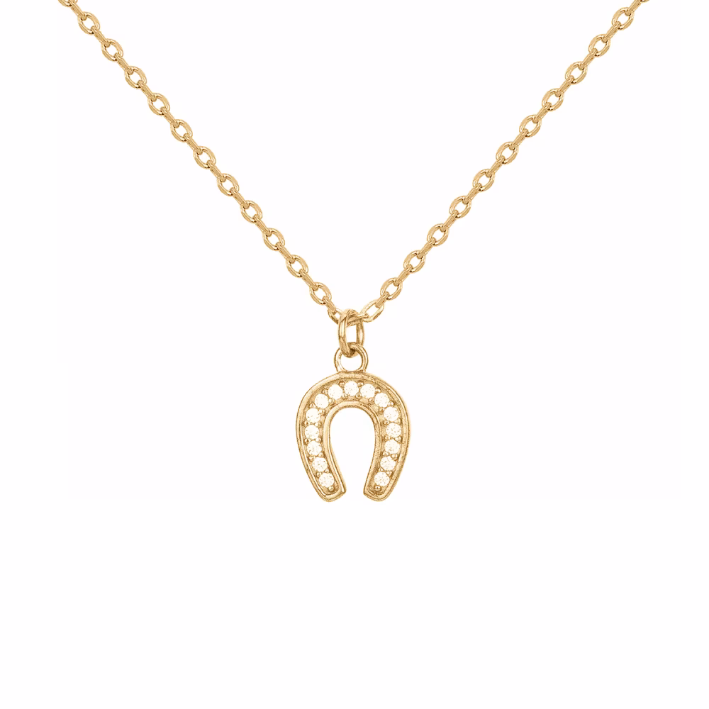 Collier Pendentif Fer à Cheval Plaqué Or et Oxydes