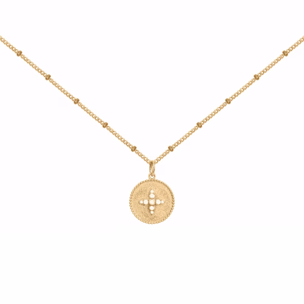 Collier Pendentif Rond Etoile Plaqué Or et Oxyde