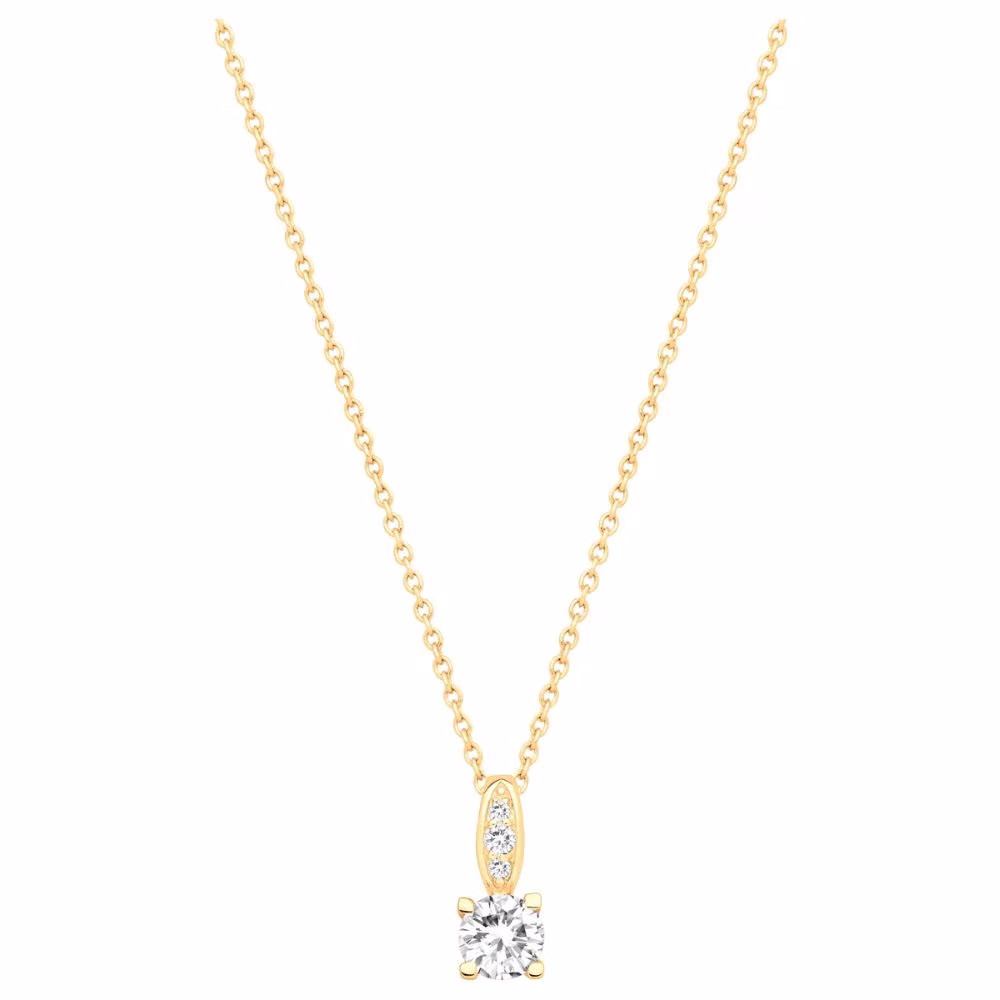 Collier Pendentif Solitaire Oxyde Plaqué Or Jaune
