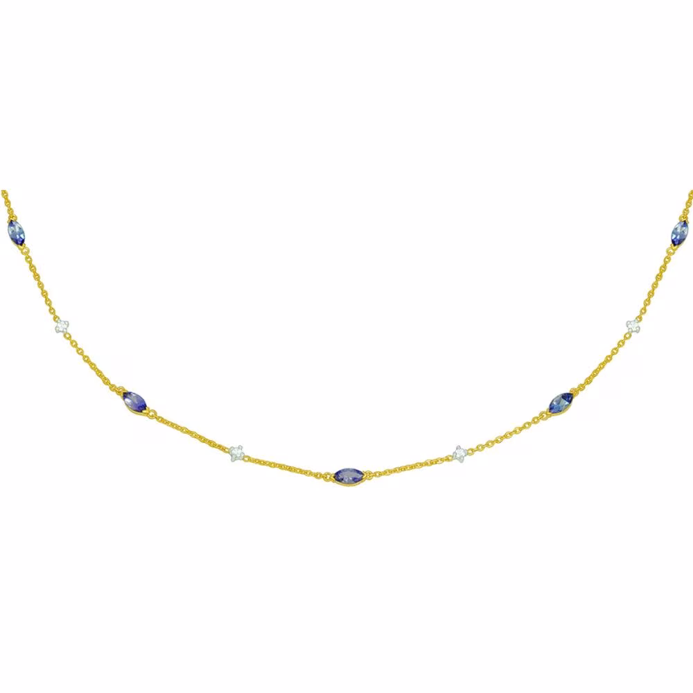 Collier tanzanites et diamant Pépite or jaune