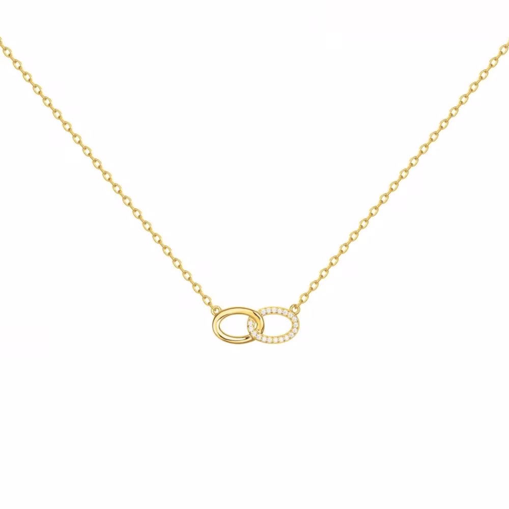 Collier Plaqué Or Jaune Double Anneau & Oxydes