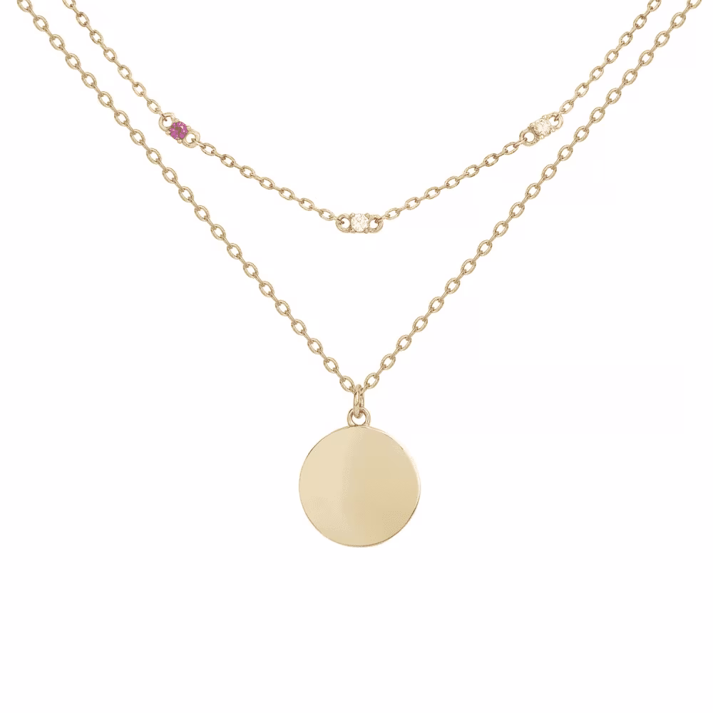 Collier Double Rang Pendentif Jeton Plaqué Or – Image 2