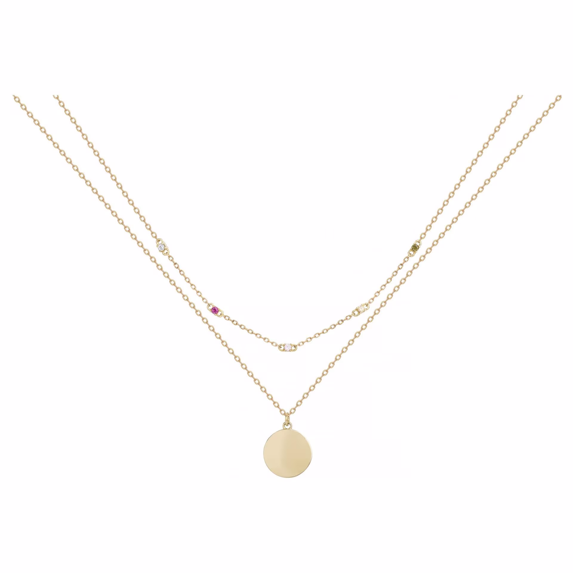 Collier Double Rang Pendentif Jeton Plaqué Or – Image 3