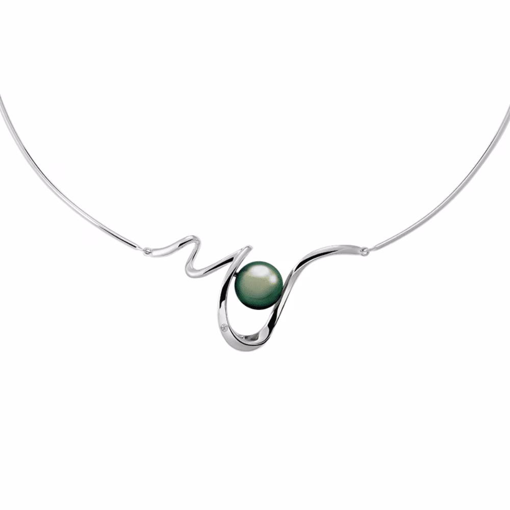 Collier Rigide Iza-B Lagune Argent Perle & Tahiti & Diamant