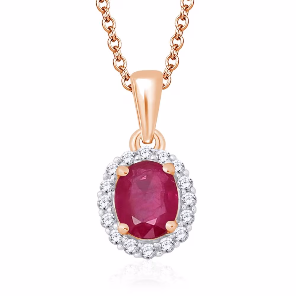 Collier pendentif rubis et halo diamants, Eugénie or rose