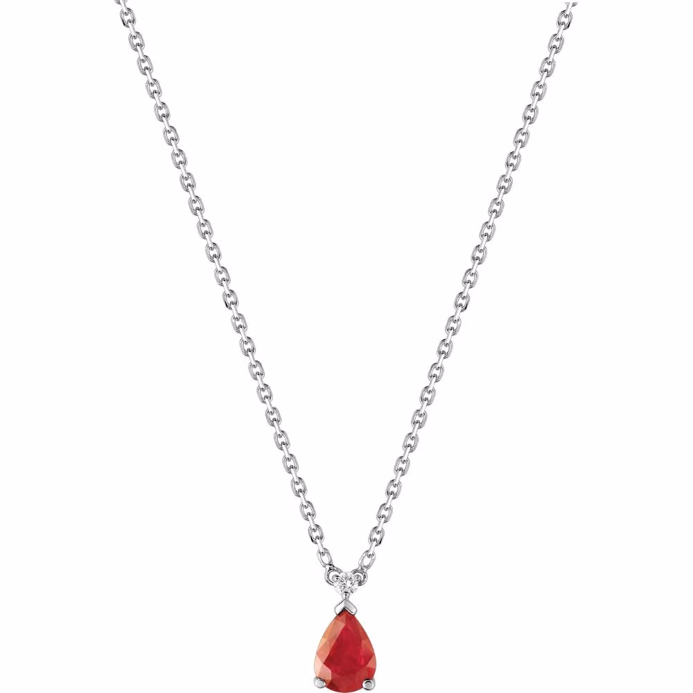 Collier Rubis Poire Or Blanc et Diamant