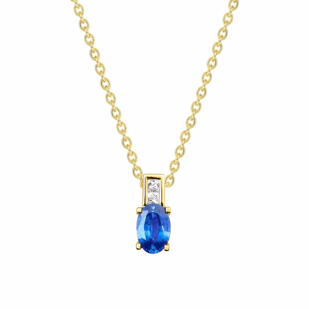 Collier Saphir de Ceylan Ovale et Diamants Giulia Or Jaune