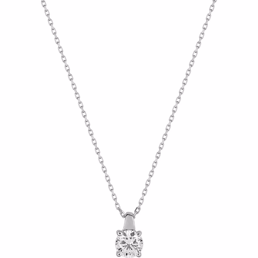 Collier Solitaire Oxyde Or Blanc 375
