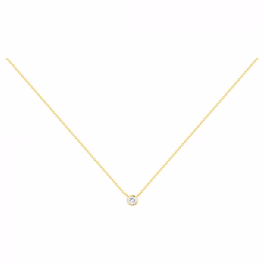 Collier oxyde serti clos solitaire, plaqué or jaune