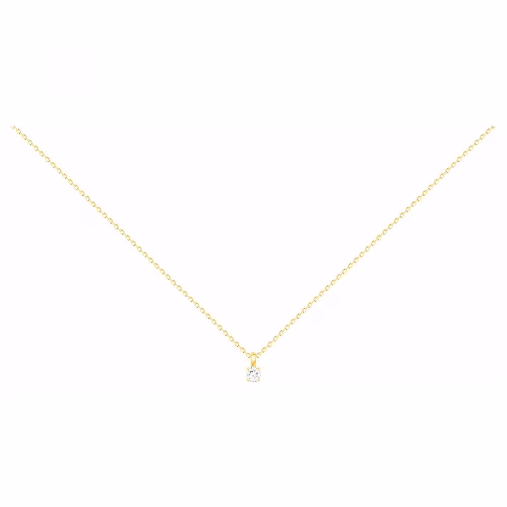 Collier Plaqué Or Jaune Solitaire Oxyde Serti Griffes