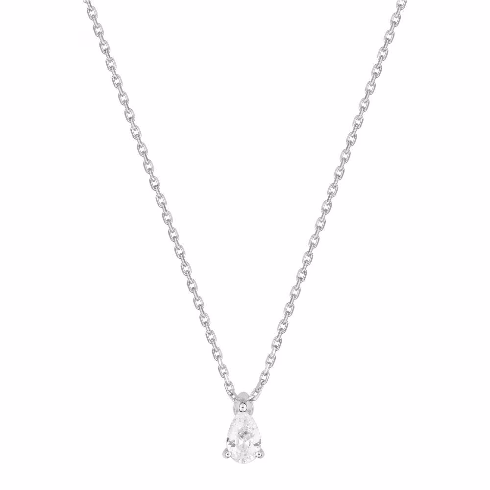 Collier diamant synthétique taille poire 0.50ct or blanc