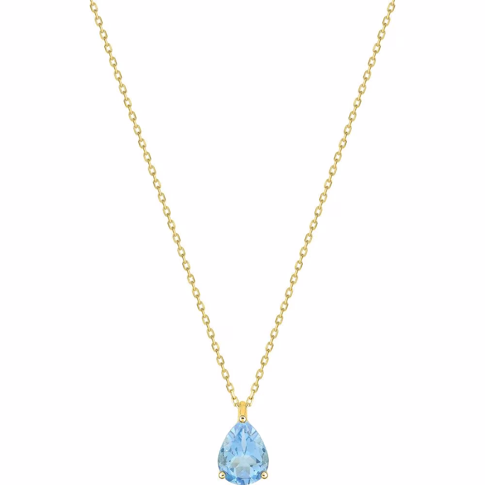Collier Topaze Bleue Taille Poire Or Jaune 9Kt