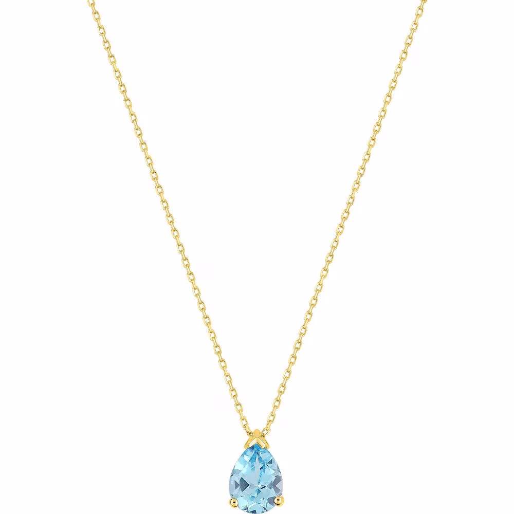 Collier pendentif topaze bleue forme poire or jaune