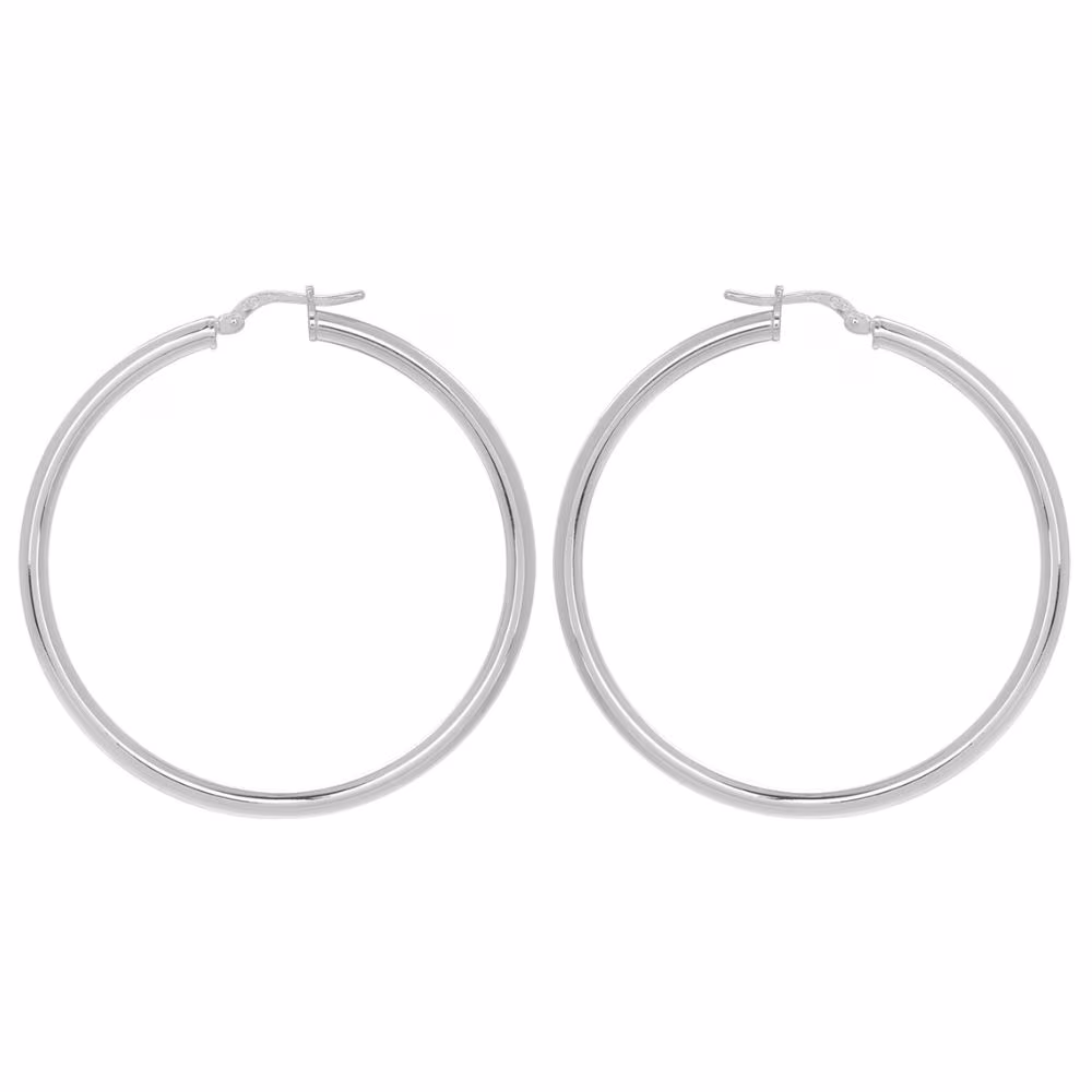 Créoles argent rhodié 925/1000, tube 3mm, fermoir crochet – Image 2