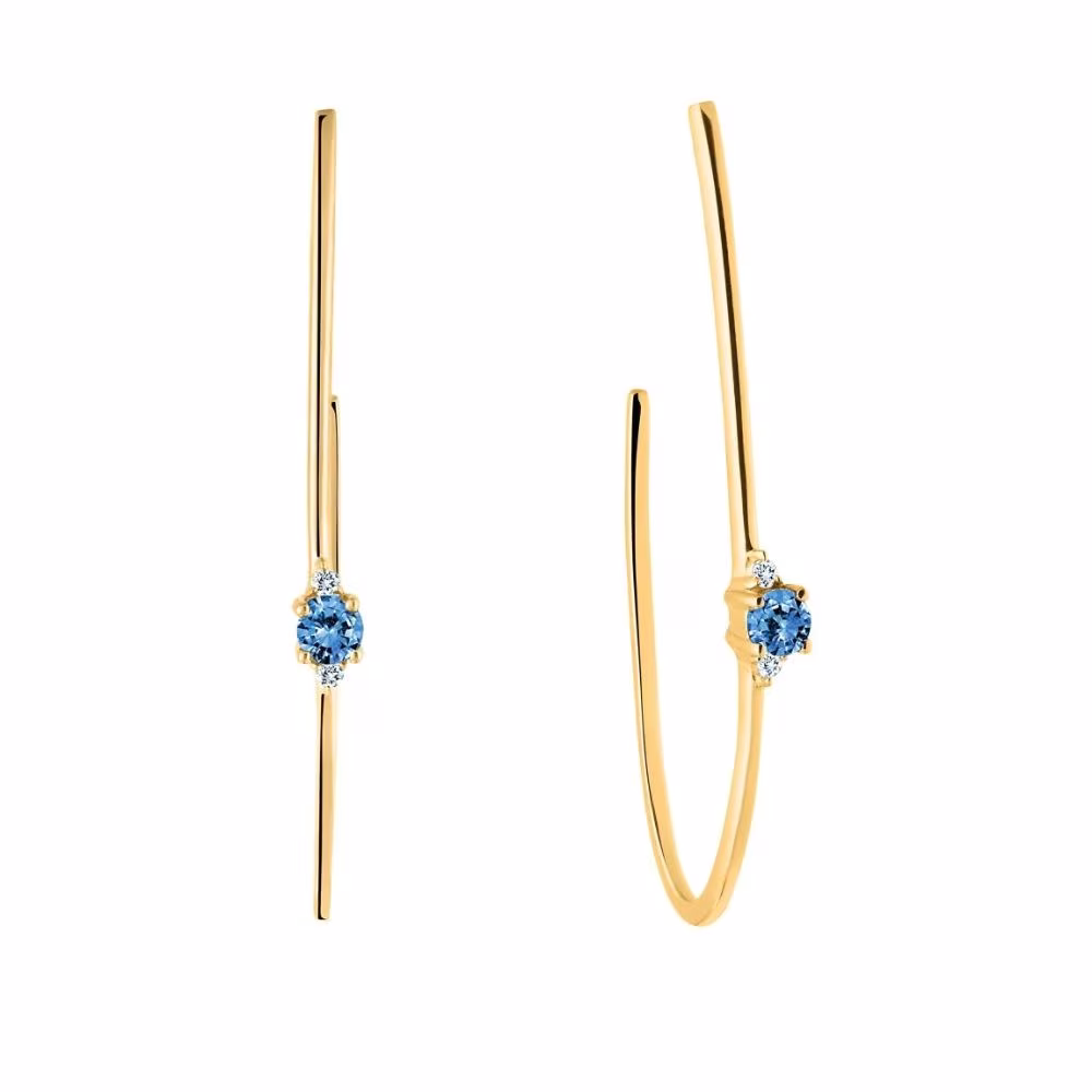 Demi créoles Garel Baia, saphirs bleuxs, diamants, or jaune