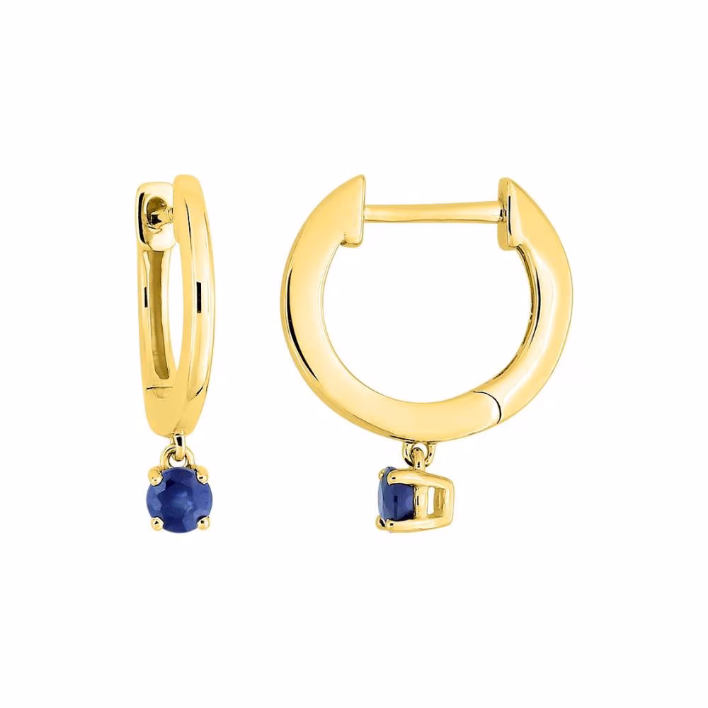 Petites créoles en or jaune, pampilles saphir 3mm