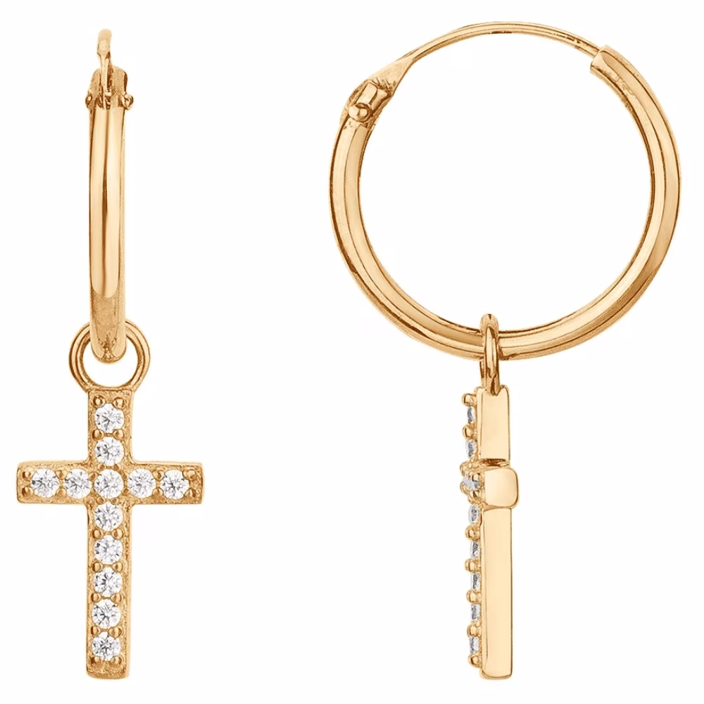 Créoles Croix Oxydes Plaqué Or Jaune