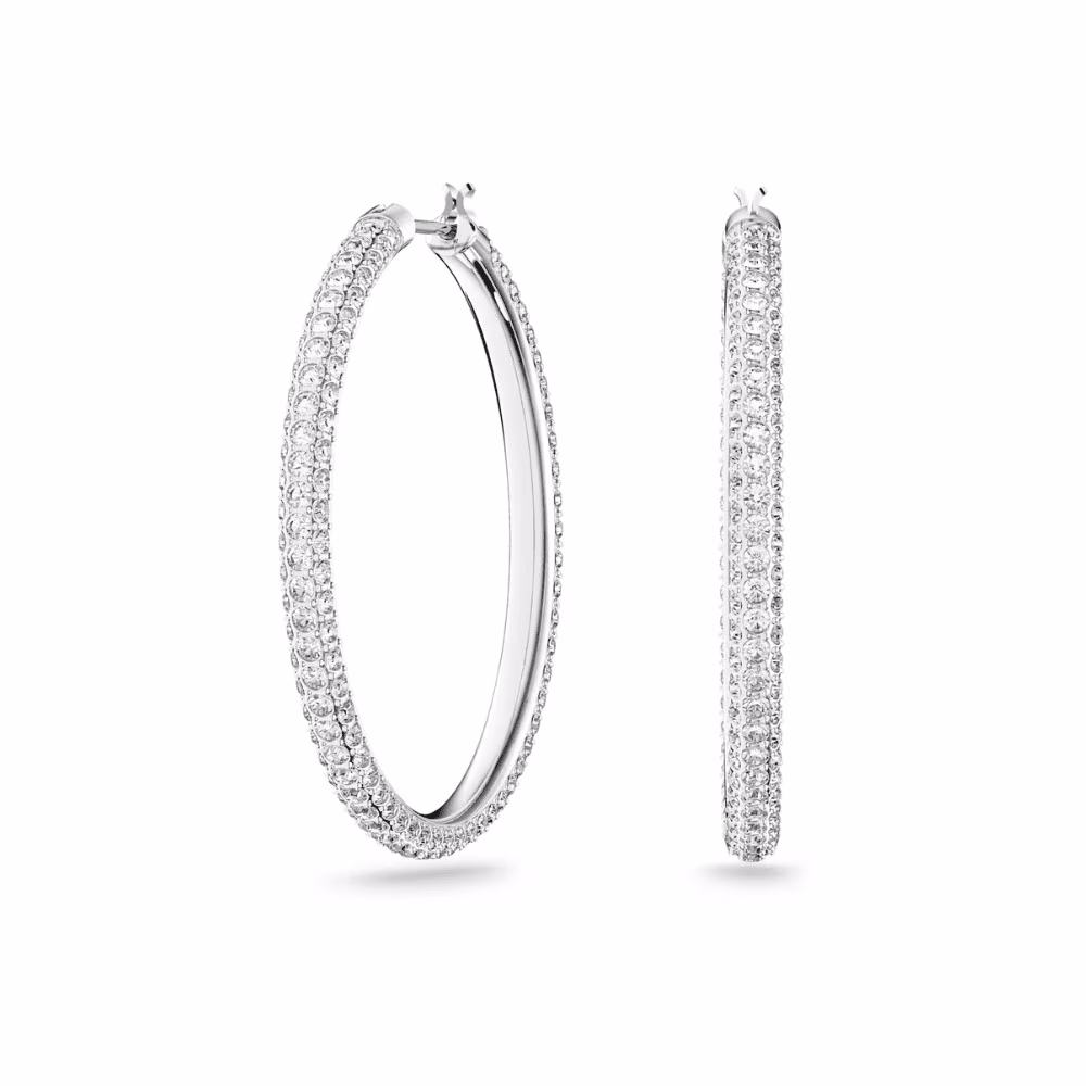 Créoles pavées Swarovski Dextera, rhodiées, blanc