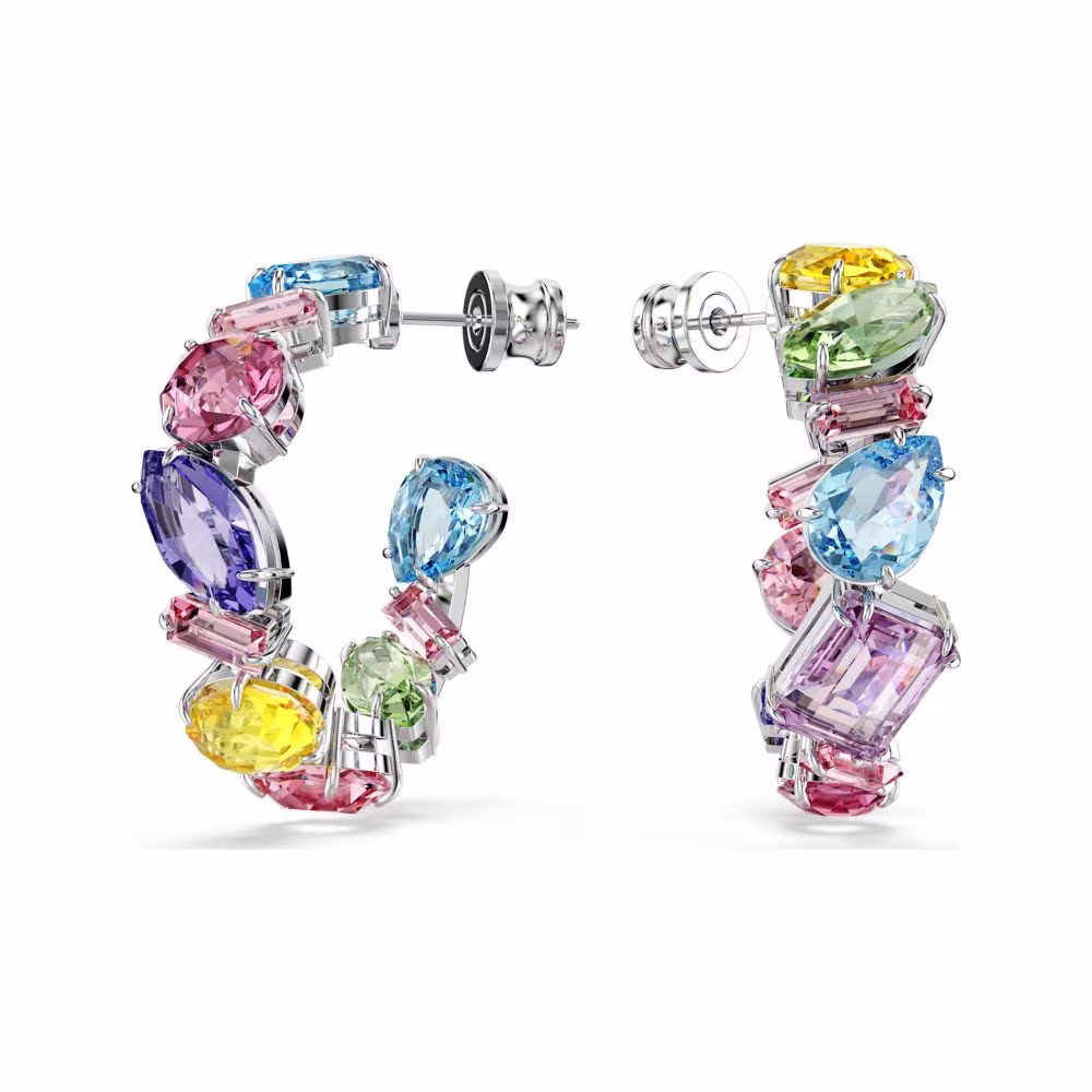 Demi créoles Swarovski Gema, rhodiées, multicolores