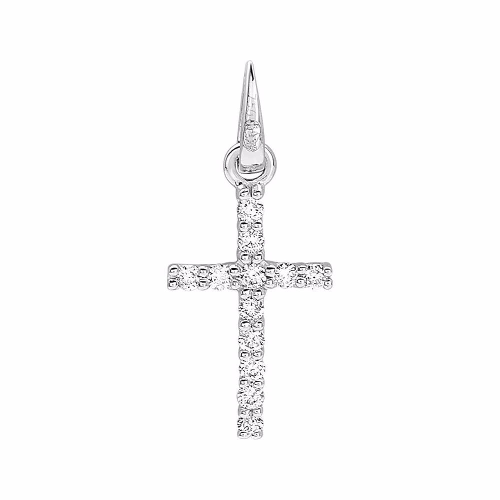 Pendentif Croix Diamants 0.10ct Or Blanc