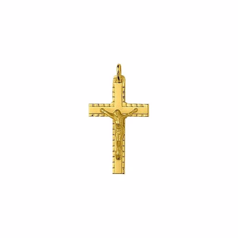 Croix Striée avec Christ Or Jaune – Image 2