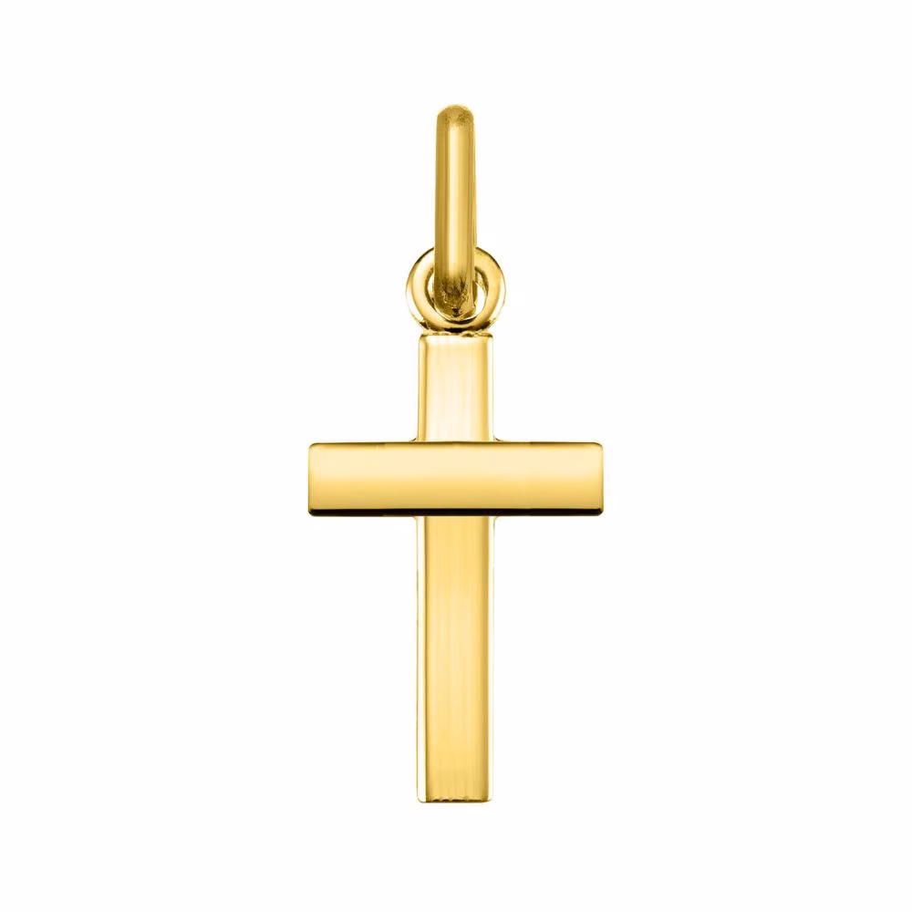 Pendentif croix baton or jaune 14×0.8mm
