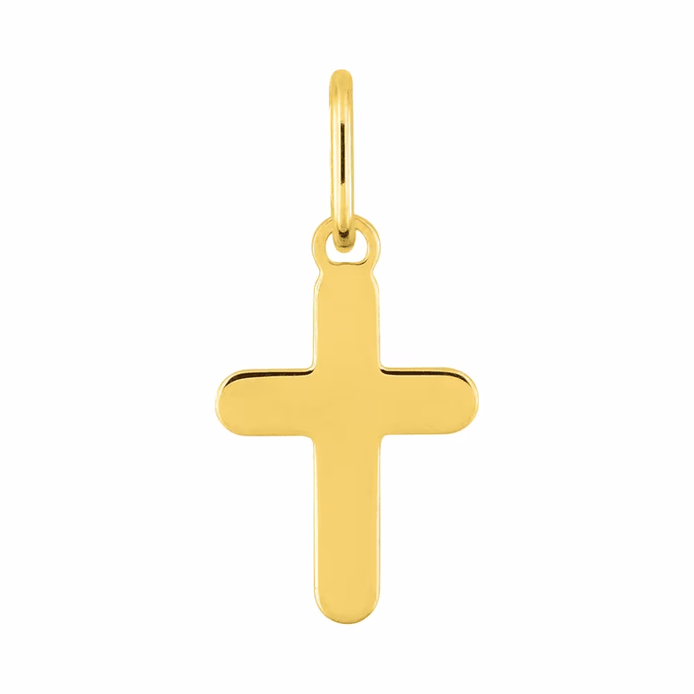 Petite Croix Plate Or Jaune Bords Arrondis 8x12mm