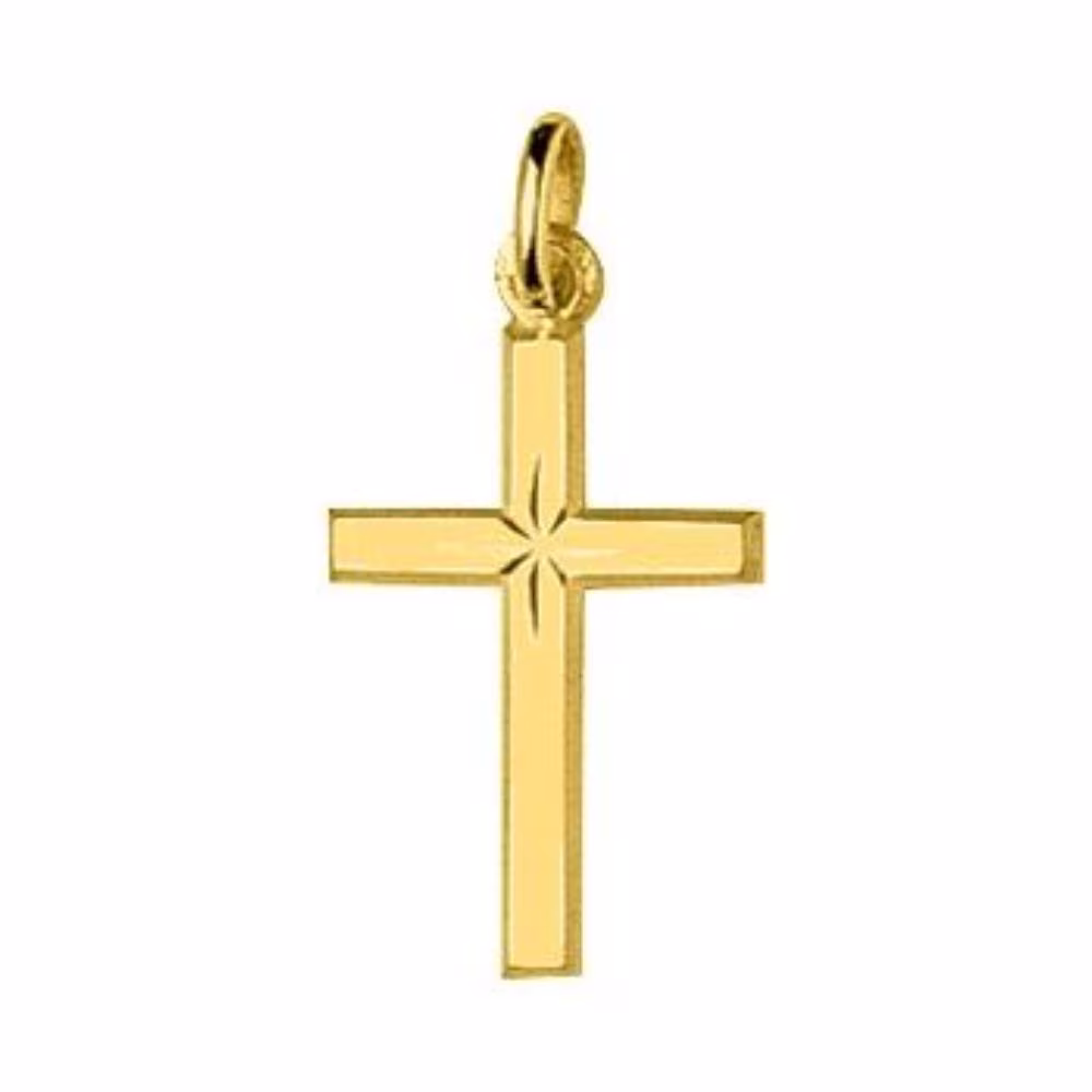 Croix Or Jaune Etoile Lapidée Petit Modele 12x18mm