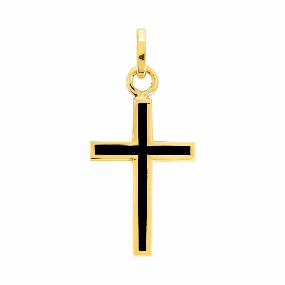 Croix Or Jaune Laque Noire 12x18mm – Image 2