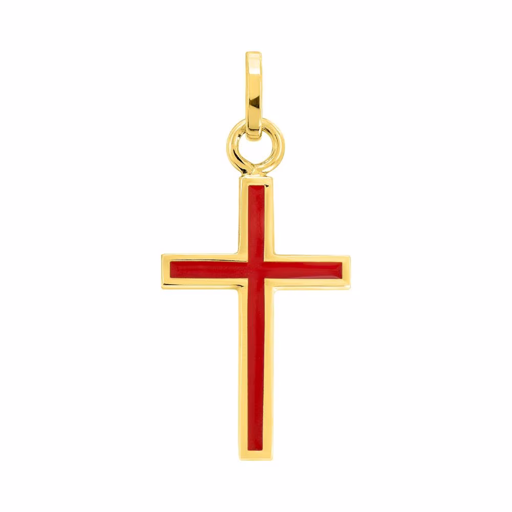 Croix Or Jaune Laque Rouge 12x18mm