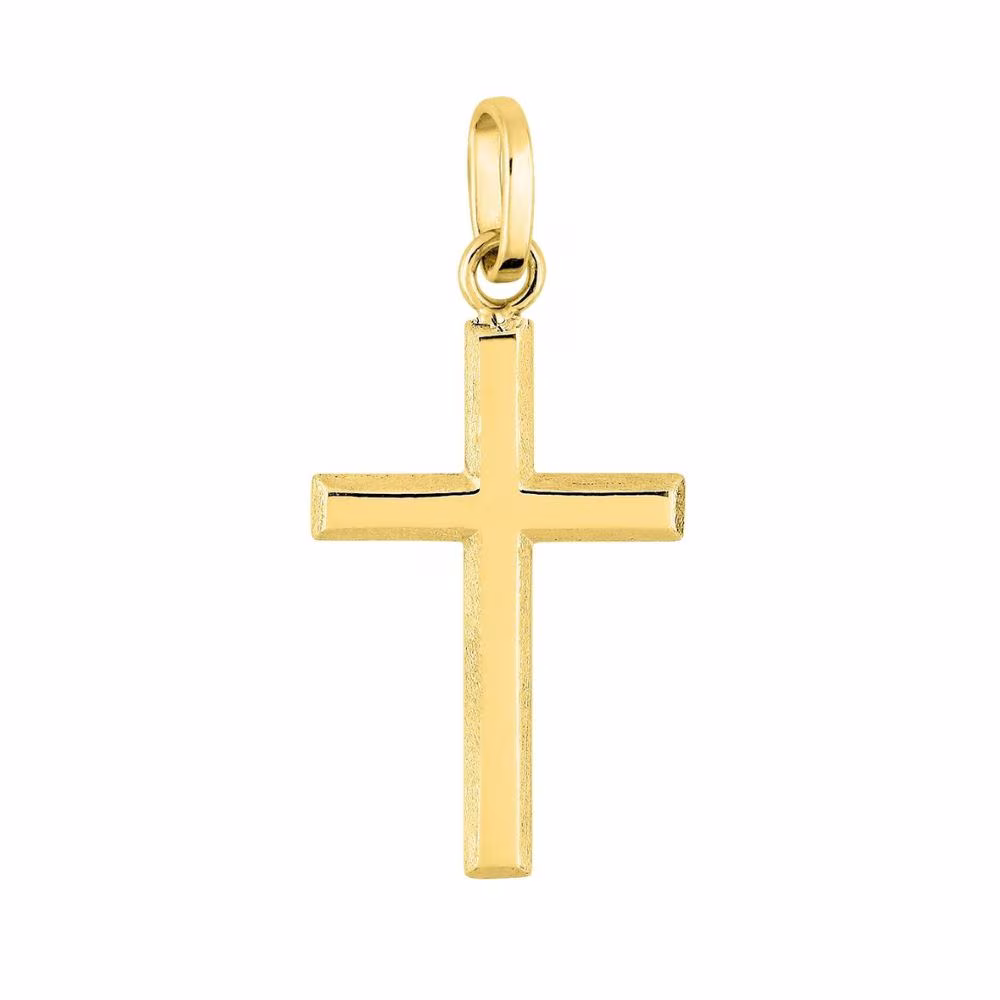 Croix Brillante En Relief Or Jaune Petite Modèle 12x18mm