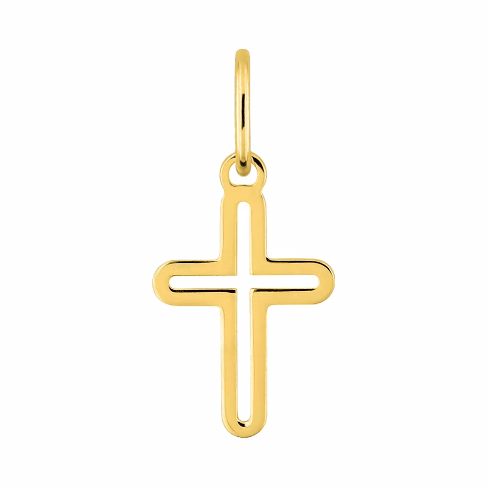 Petite Croix Ajourée Bords Arrondis Or Jaune 8x12mm