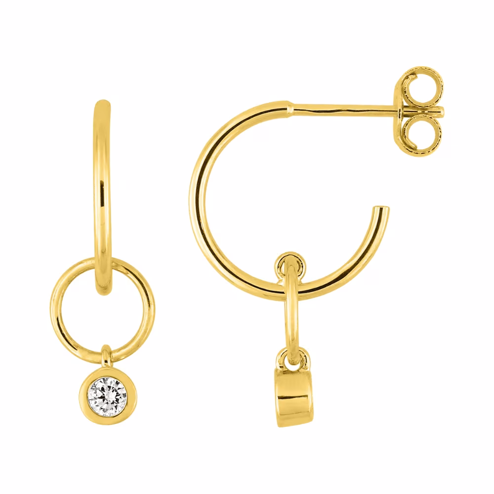 Demi Créoles Cercle et Pampille Diamant Or Jaune