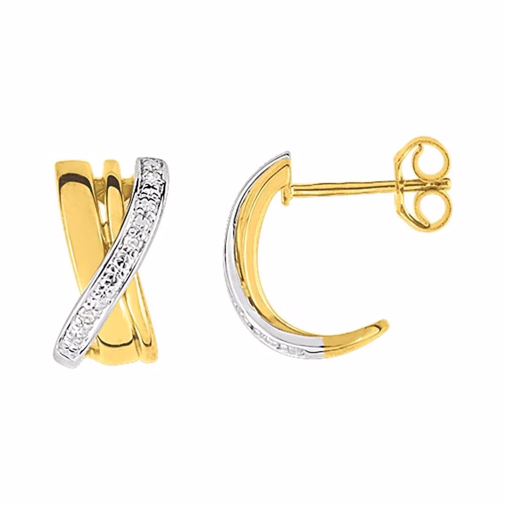 Demi créoles bicolores croisées et diamantées