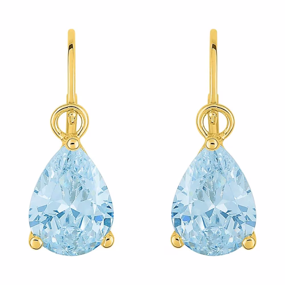 Boucles brisures en or jaune et topazes bleues taille poire