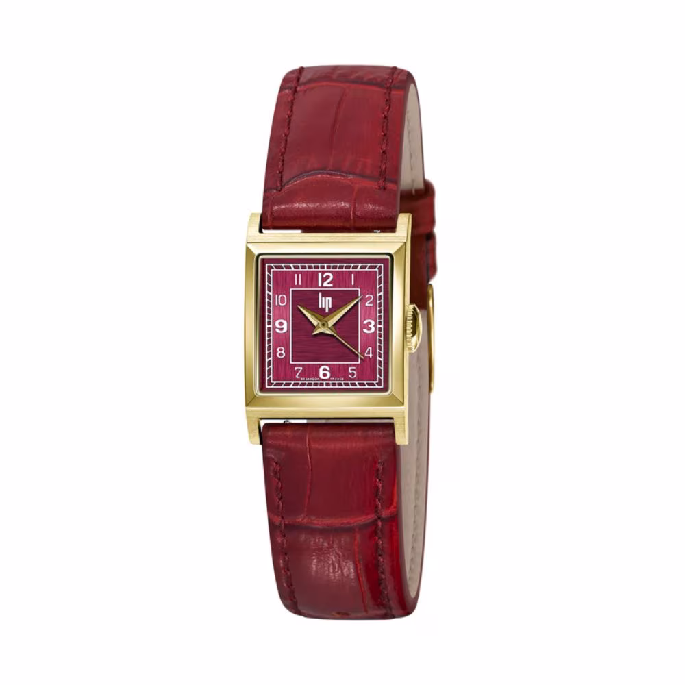 Montre Lip Churchill C18 dorée cuir rouge 671622