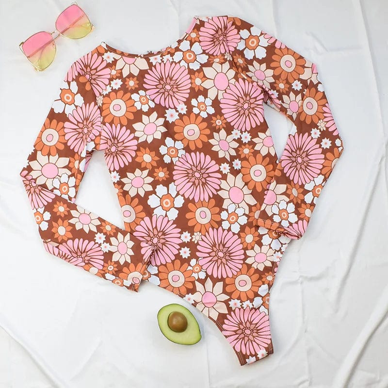 Maillot de bain femme 1 pièce fleuri manches longues – Image 4