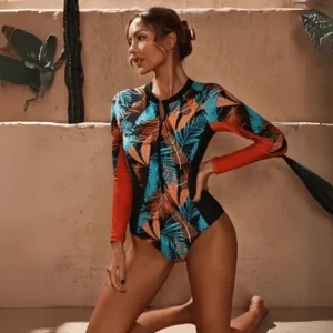 Maillot de bain surf femme 1 pièce manches longues