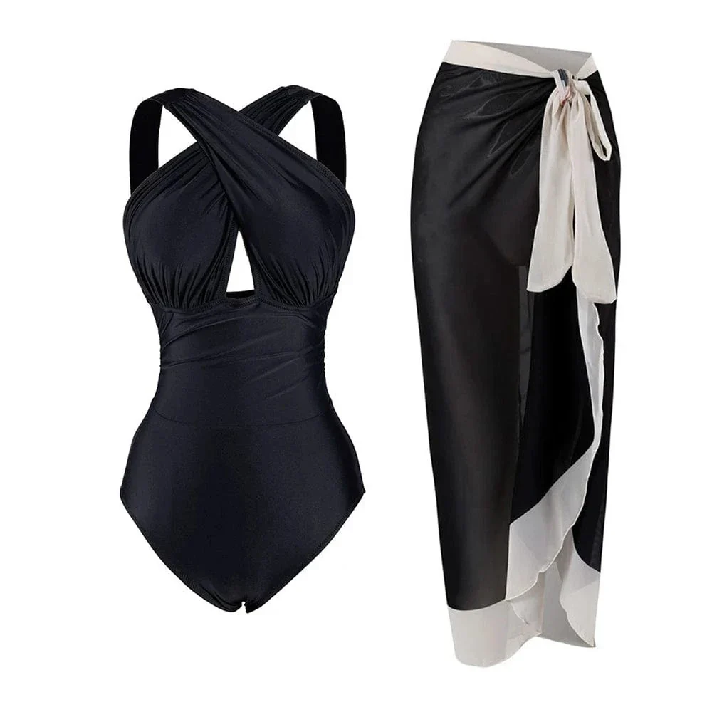 Maillot de bain 1 pièce noir haut croisé – Image 7