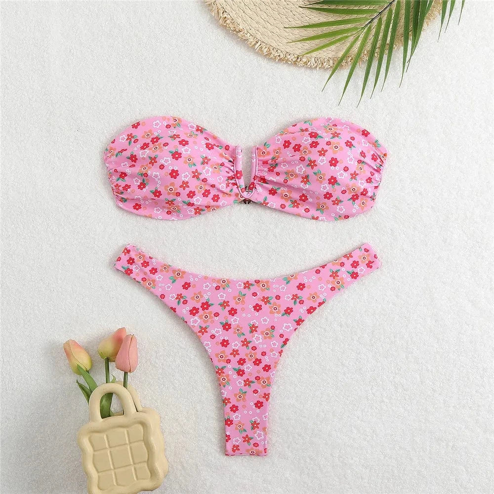 Maillot de bain bandeau fleuri rose – Image 6