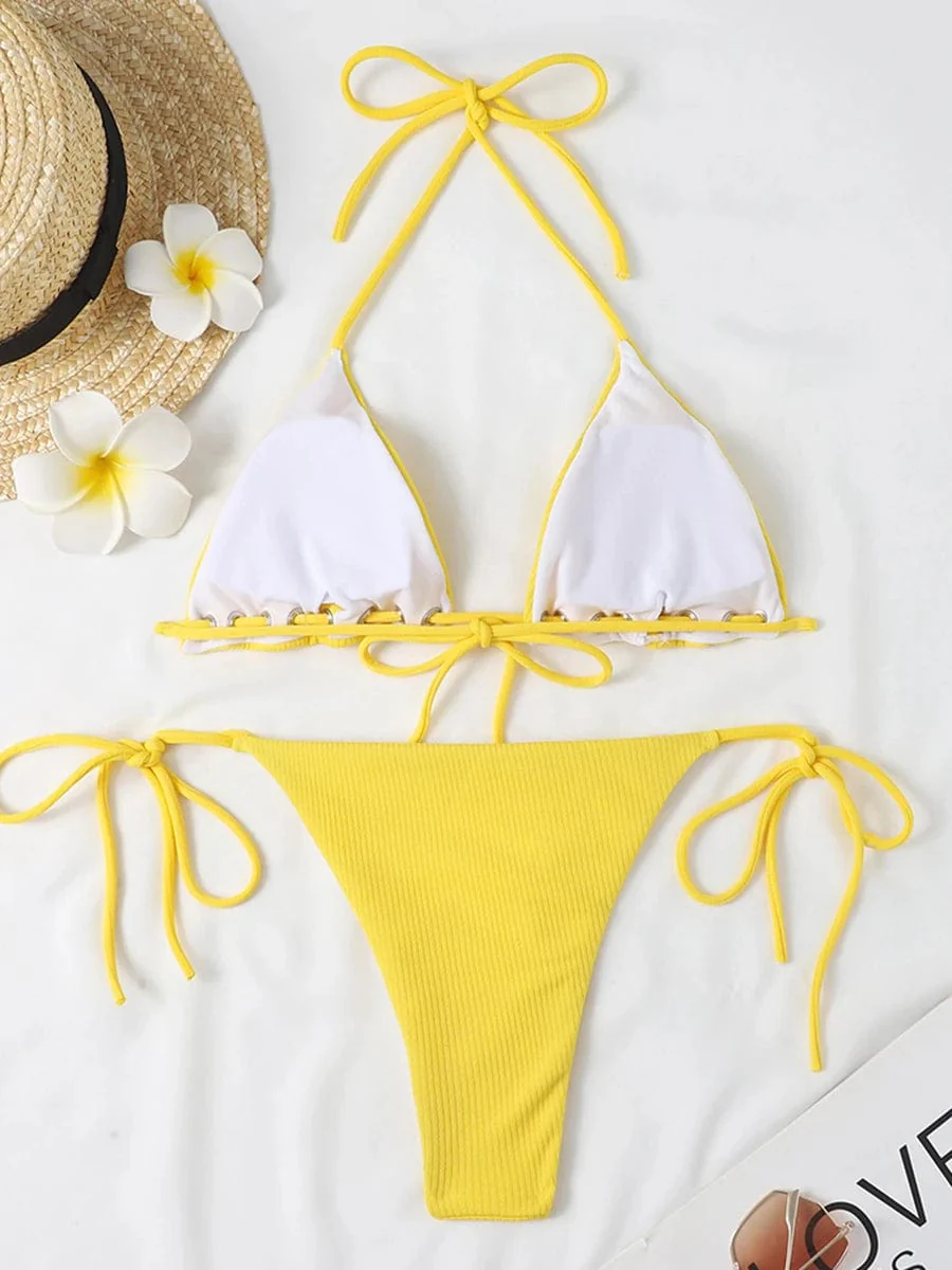 Maillot de bain femme bikini ficelle uni – Image 9