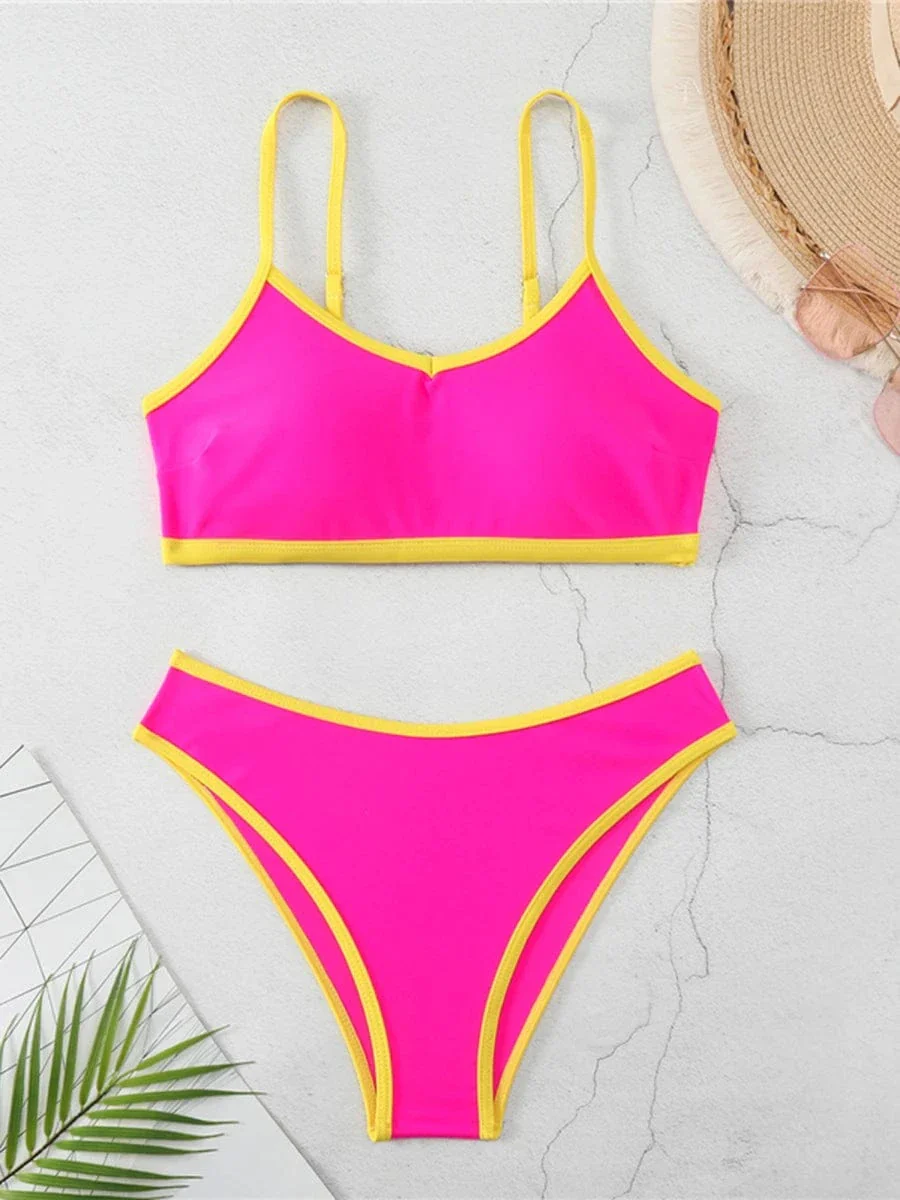Maillot de bain deux pièces rose fluo – Image 4