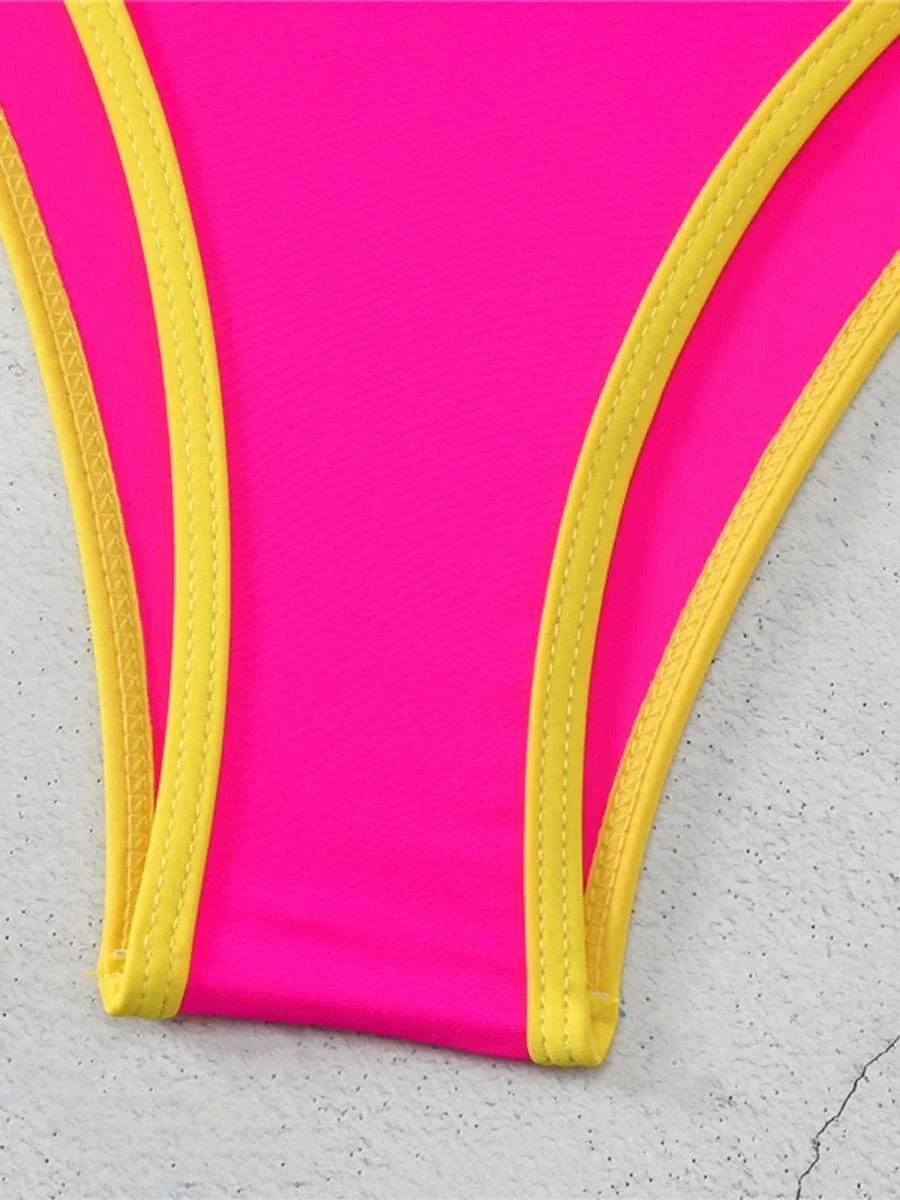 Maillot de bain deux pièces rose fluo – Image 7