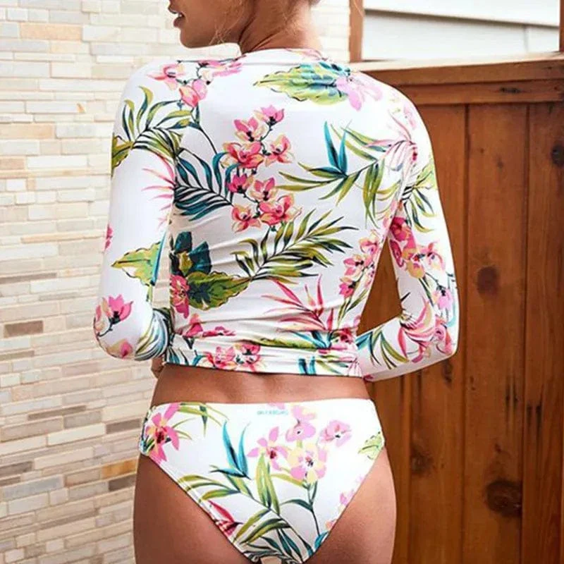 Maillot de bain femme manches longues fleuri – Image 3