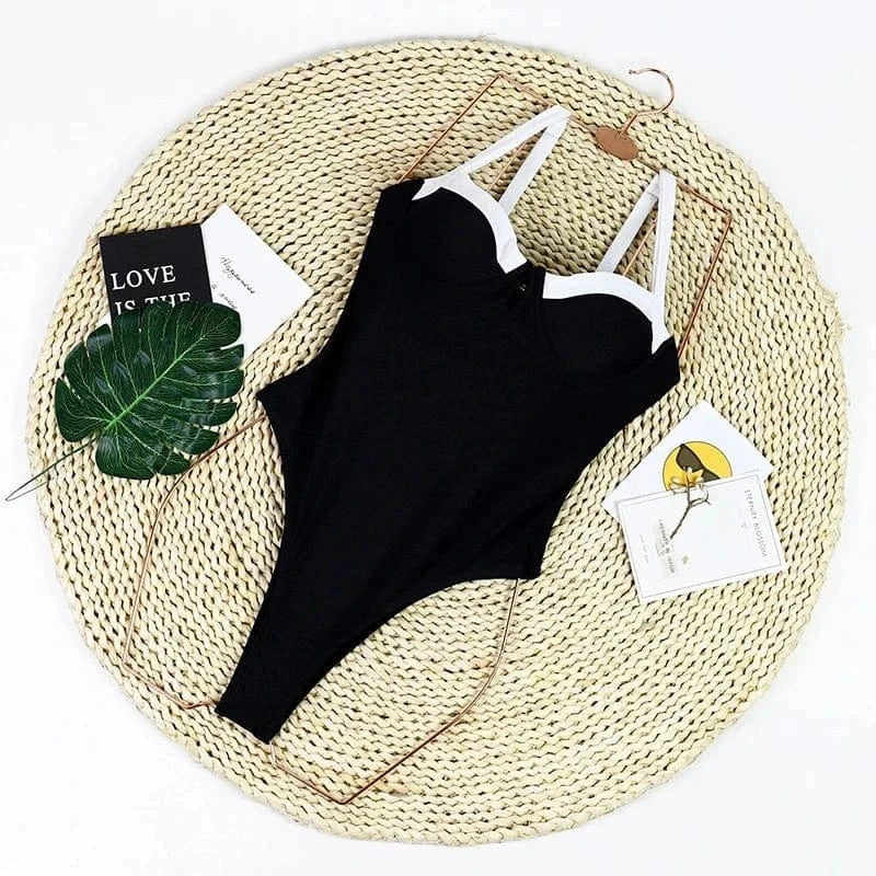 Maillot de bain monokini noir et blanc – Image 3