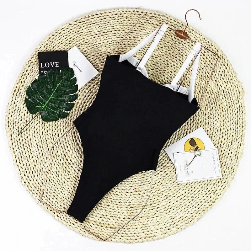 Maillot de bain monokini noir et blanc – Image 4