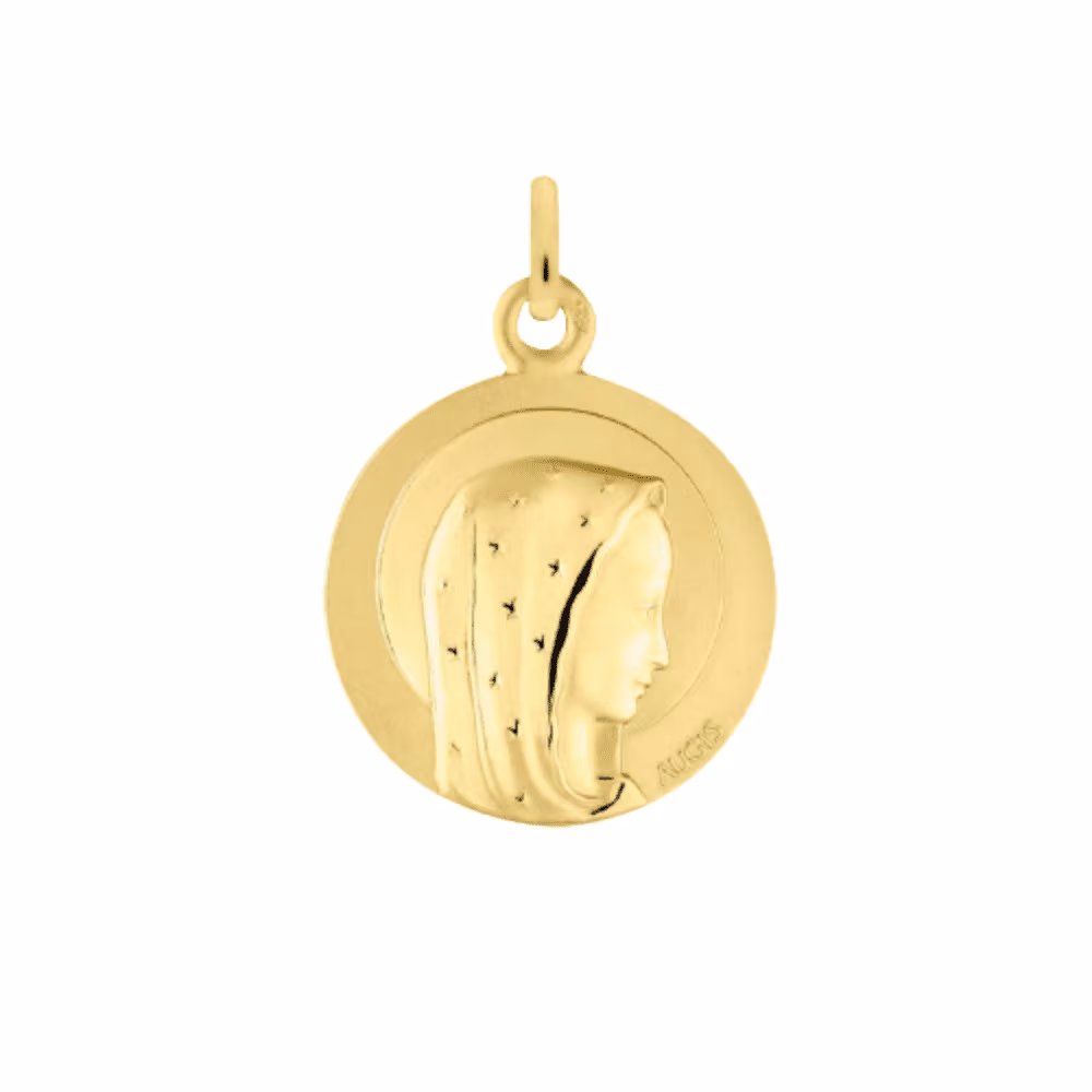 Médaille Augis Vierge Stella Maris, or jaune, satinée, polie