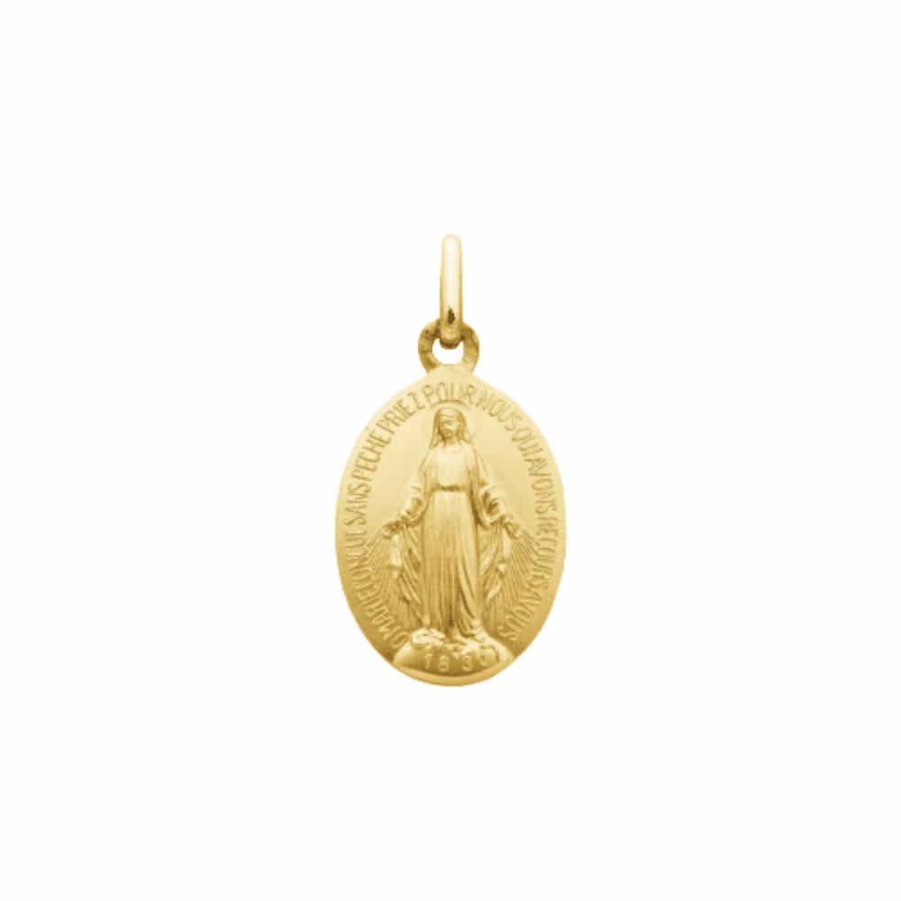 Médaille Augis Vierge Miraculeuse, or jaune, satinée, diamantée