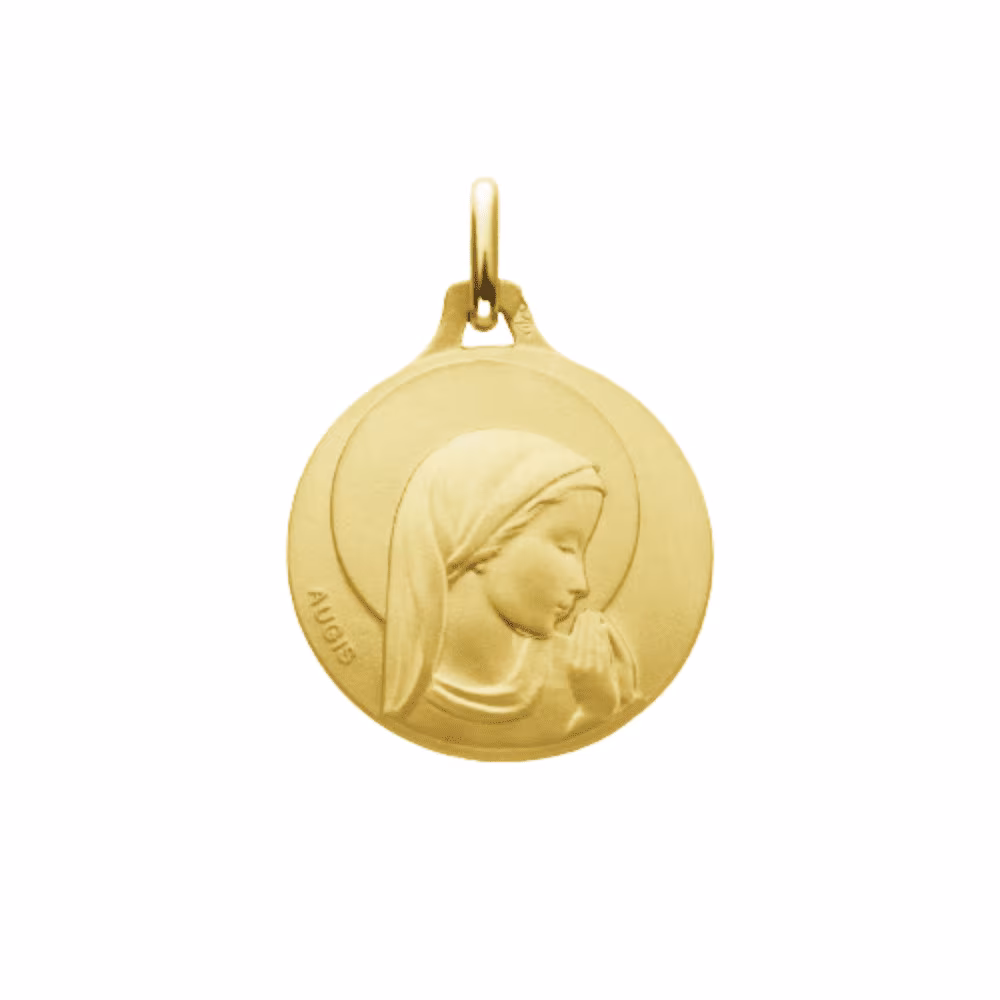 Médaille Augis Vierge aux mains jointes, or jaune, patine main